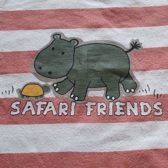 Cradle Togs, Baby Size 12M, Hippo and turtle, short sleeve dark peach stripe top - Picture 2 of 4